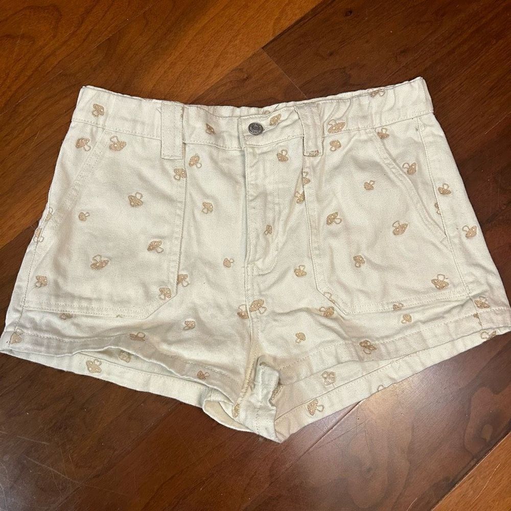 PacSun large cream and tan mushroom print shorts